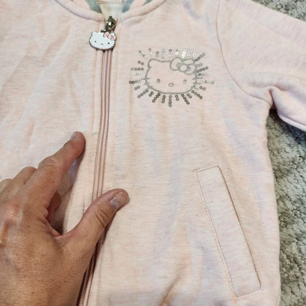 Hello Kitty toddler girls lightweight full zip jacket pink gray size 4